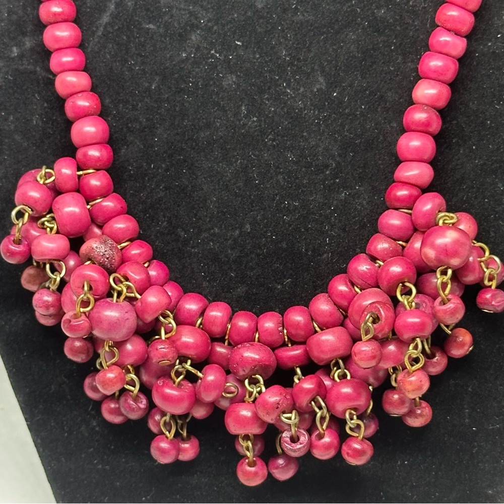 Pink Cascading Beaded Necklace Statement Jewelry